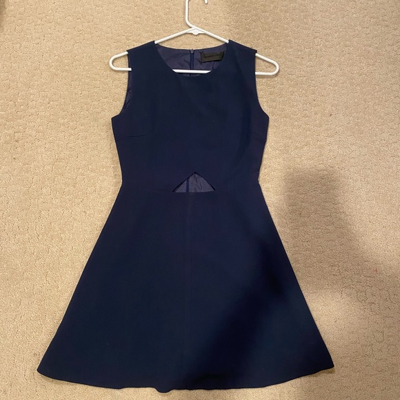 Navy blue A-line dress with key hole by waist - Picture 2 of 4
